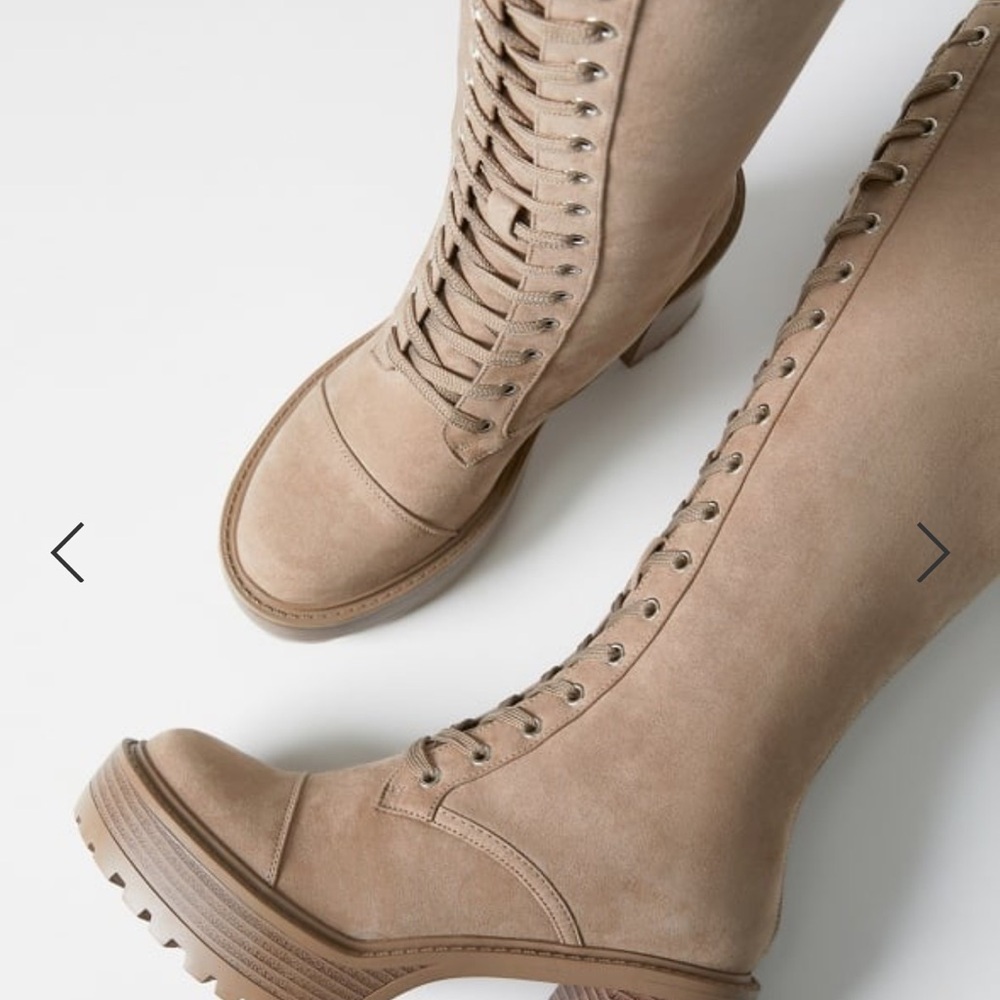 Lace-Up Knee High Platform Boots - Taupe - Picture 3 of 3